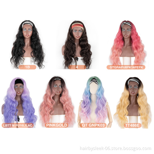 Rebecca different ombre colors long straight deep body wave braid synthetic hair headband wig Synthetic Hair Wig for black woman